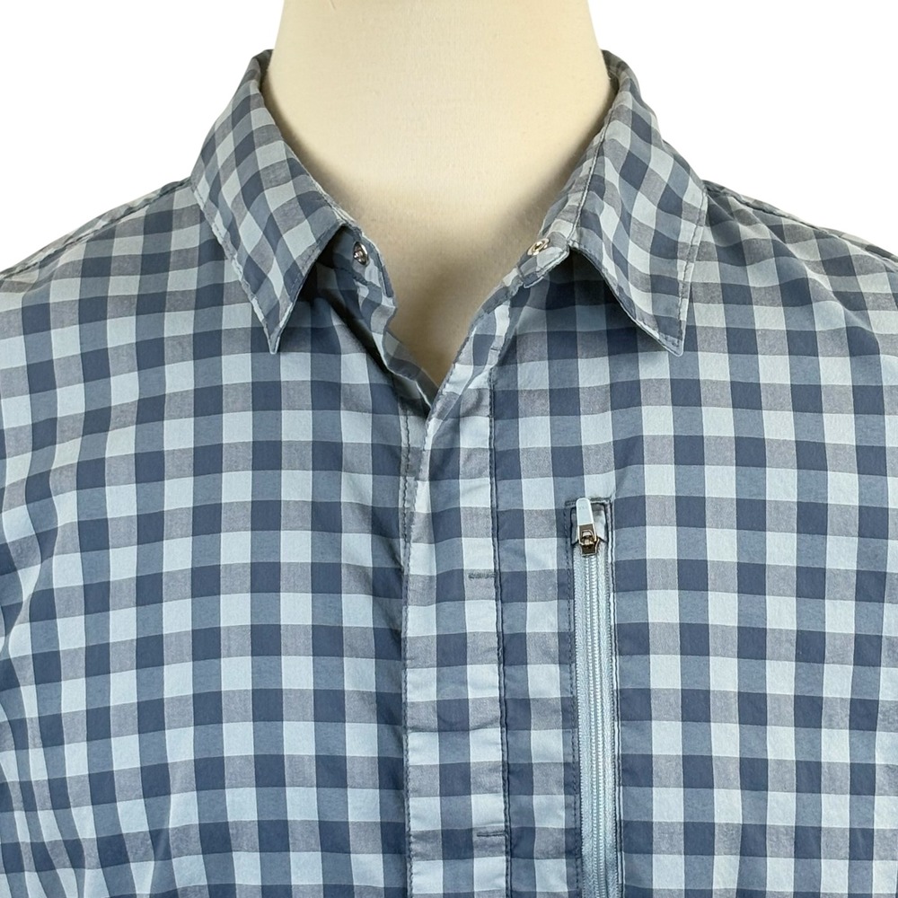 Alaskan Hardgear Men's XL Slim Fit Blue Gingham Short Sleeve Shirt Zipper Pocket - Picture 2 of 9